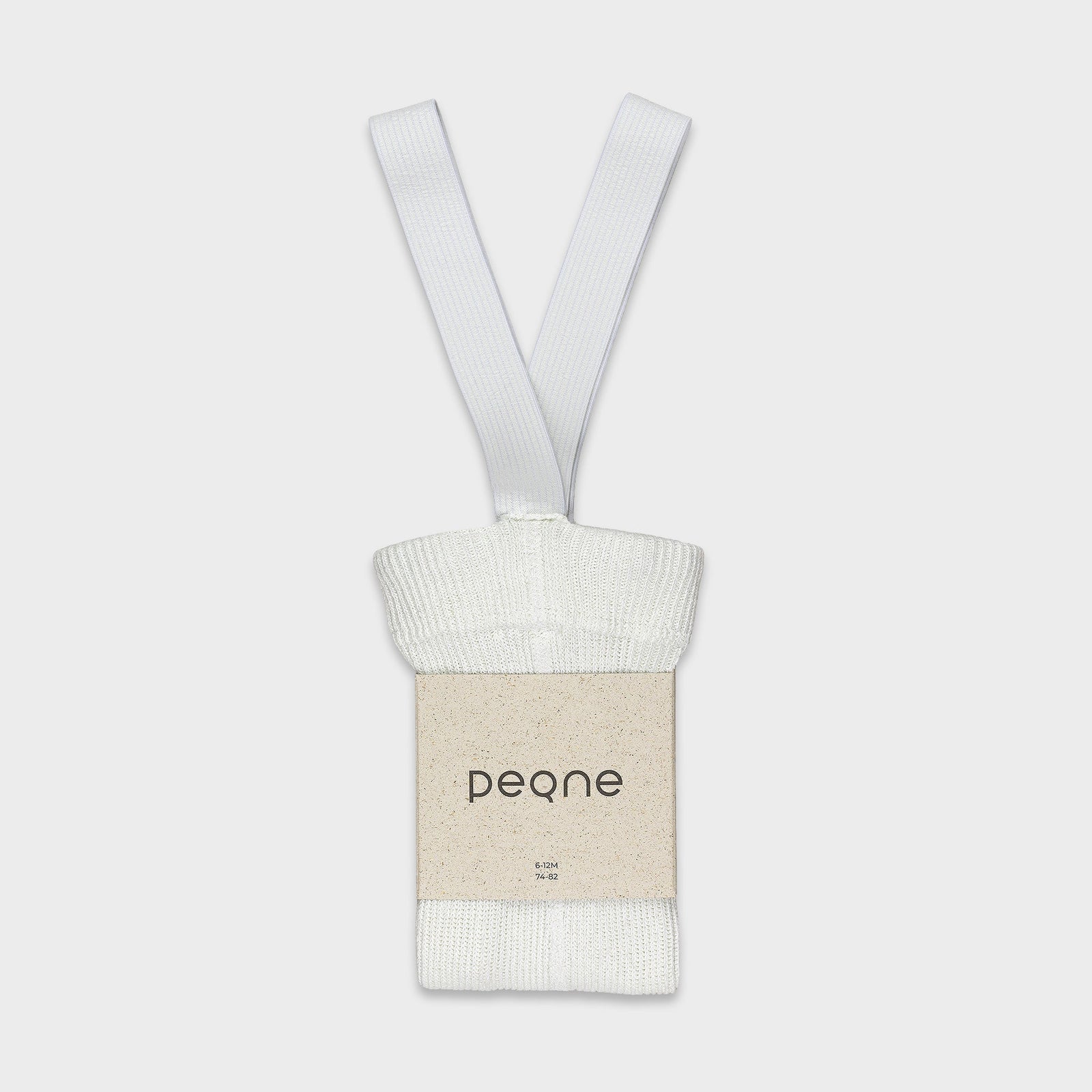 Product photography of Peqne white tights with suspenders.