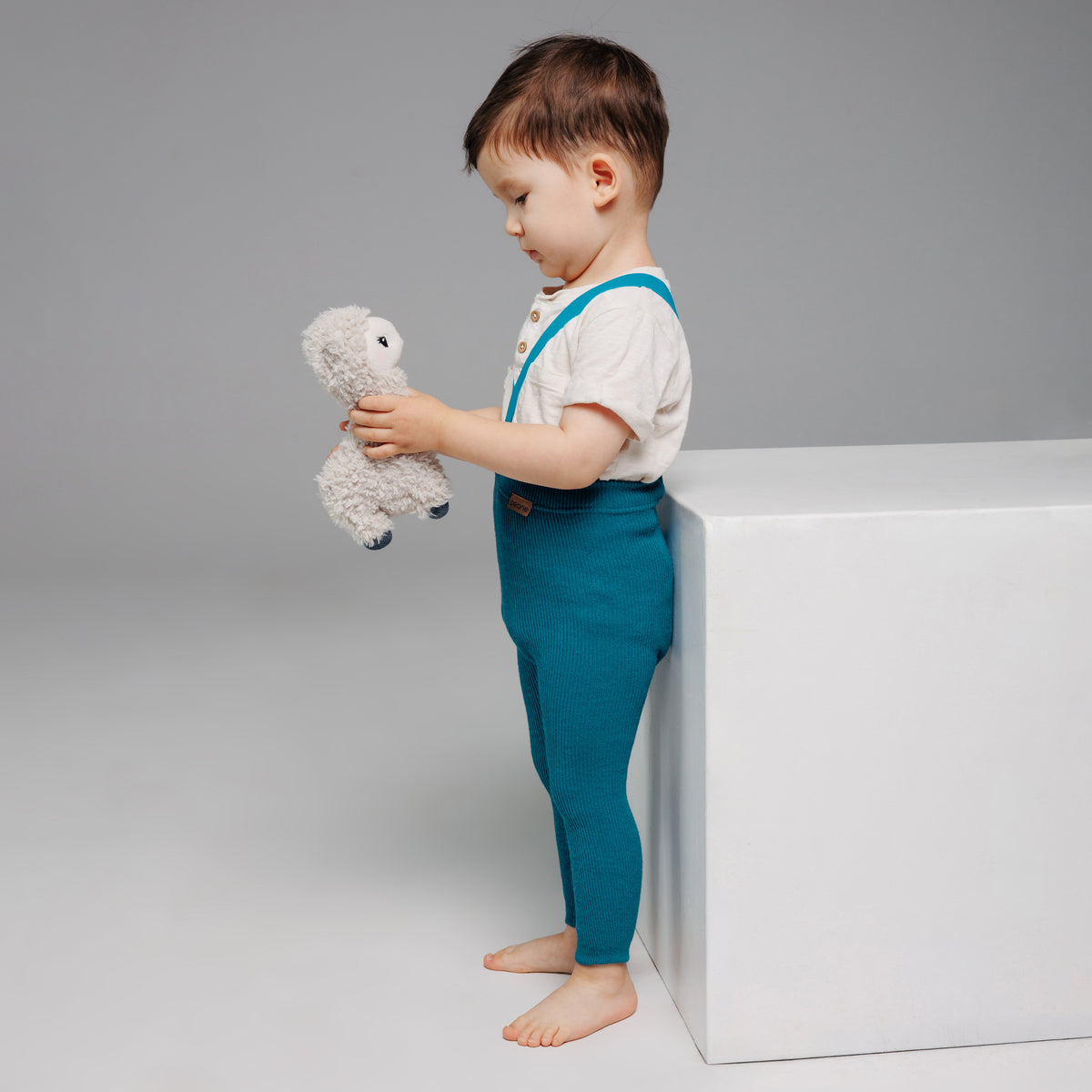 Strumpfhose mit Trägern ohne Fuß (mit Baby-Alpakawolle) - Haselnuss